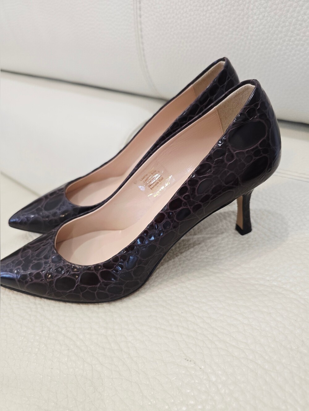 FRANCO BOSCHI ITALY LEATHER UPPER Dark Brown Croc-Embossed Pumps Heels Classic 9
